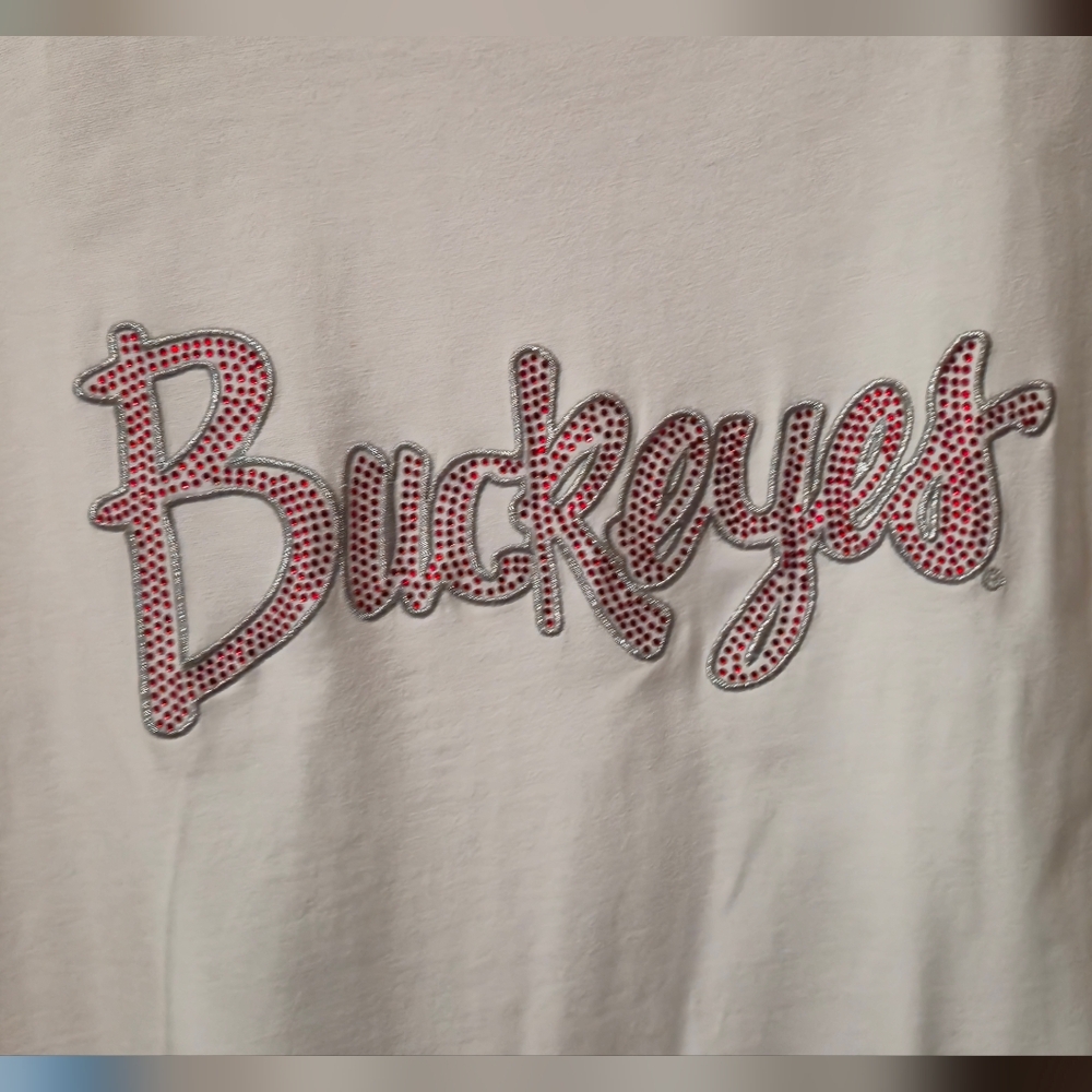 Women's White Bedazzled Ohio Buckeyes Tee Shirt